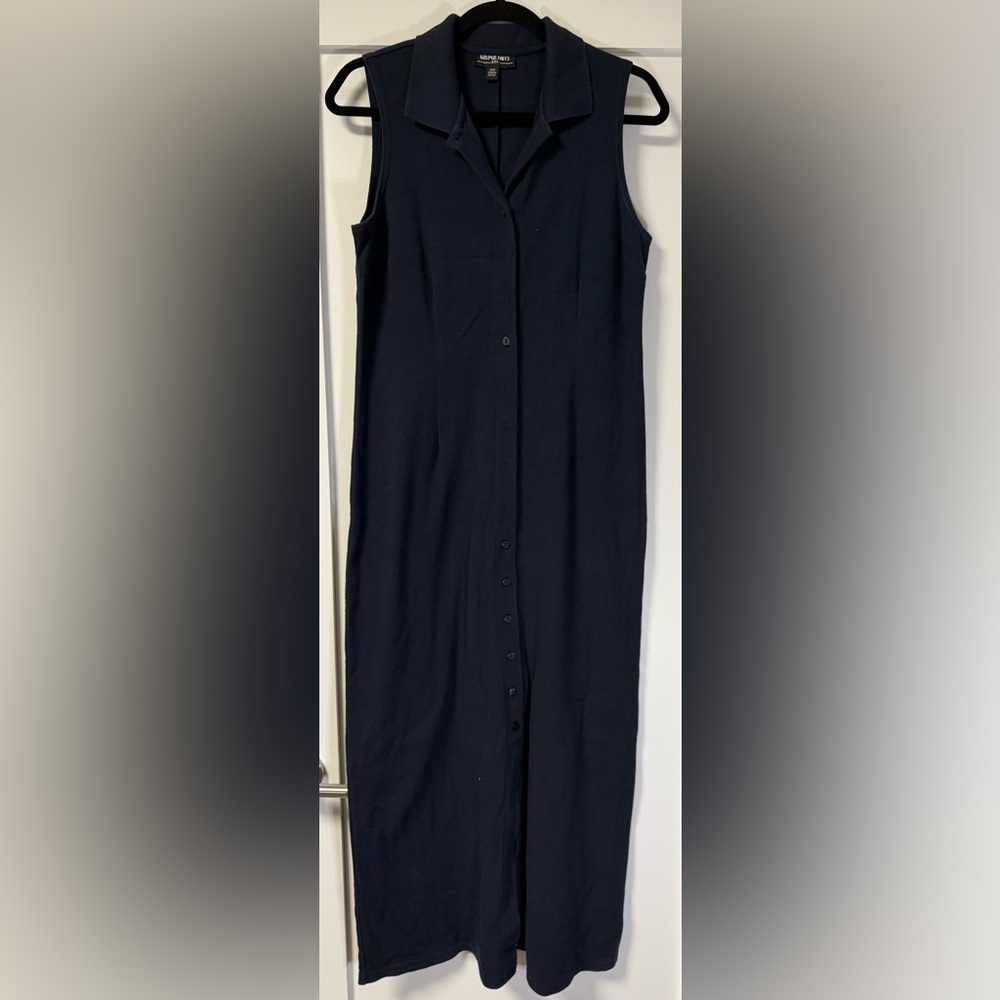 Kasper Elegant Navy Knit Button-Down Maxi Dress